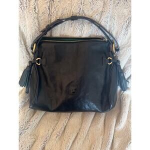 Dooney and Bourke Purse Hand bag leather black tassel red interior